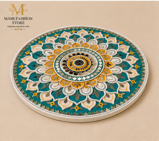 Original Floral Dot Mandala Mirror Wall Art – Turquoise