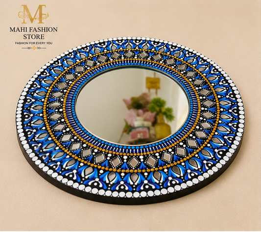 Handmade Original Round Dot Mandala Mirror Wall Art – Blue