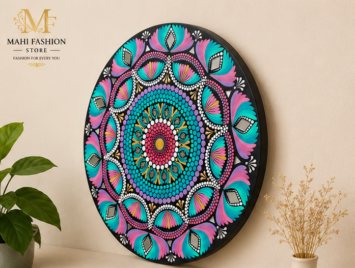 Handmade Round Design Dot Mandala Painting | Decorative Wall Art - Purple (Dimension 12 inch