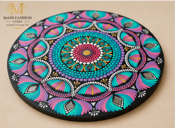 Handmade Round Design Dot Mandala Painting | Decorative Wall Art - Purple (Dimension 12 inch