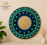 Round Design With Mirror | Decorative Wall Art - Blue (12 inch)