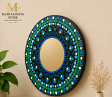 Round Design With Mirror | Decorative Wall Art - Blue (12 inch)