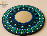 Round Design With Mirror | Decorative Wall Art - Blue (12 inch)