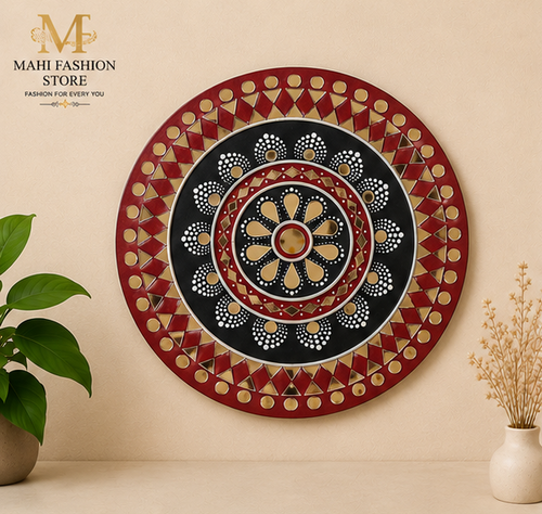 Round Dot Mandala Mirror Wall Art – Red & Black (12 Inch)