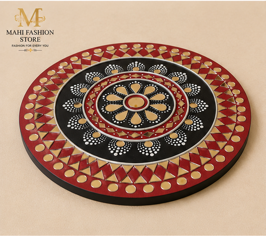 Round Dot Mandala Mirror Wall Art – Red & Black (12 Inch)