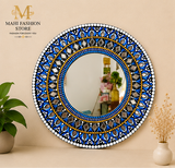 Handmade Original Round Dot Mandala Mirror Wall Art – Blue