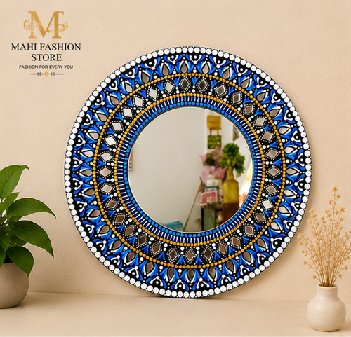 Handmade Original Round Dot Mandala Mirror Wall Art – Blue