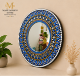 Handmade Original Round Dot Mandala Mirror Wall Art – Blue